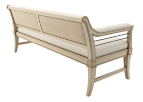 A light-colored, elegant wooden bench with a curved backrest and simple, clean lines, isolated on transparent background png