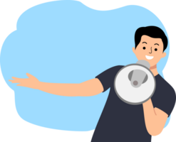 man holding megaphone. Man hold megaphone. Promotion with megaphone. Promotion concept. Announcement. Presentation png