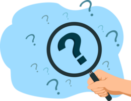 Hand holding magnifier. Magnifier And Question Mark. Searching. Problem analysis concept. Finding solutions. Problem solving. Analyzing png