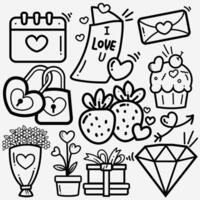Hand drawn a collection set of of cute Valentine day doodle elements isolated on white background vector