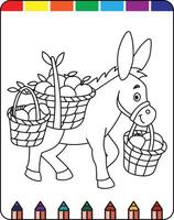 A donkey carrying baskets with eggs on it vector