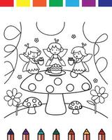 Coloring pages for kids with fairy and mushroom vector