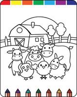 A farm scene with animals and a barn vector
