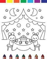 A coloring page with a table and chairs vector