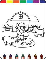 A coloring page with a farm scene vector