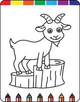 A coloring page with a goat on top of a tree stump vector