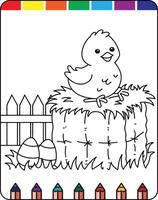 A coloring page with a chicken and eggs vector