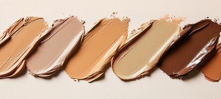 Various shades of foundation smeared. Diversity in skin tones and smooth textures photo