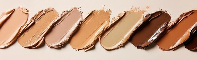 Foundation shades for various skin tones, rich pigmentation, smooth texture, makeup samples photo