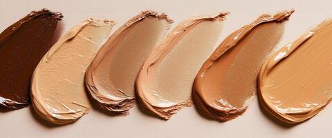 Various shades of foundation smeared diversity in skin tones and smooth textures photo