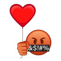 Evil face with hidden symbols with red heart baloon Large size of red emoji smile vector