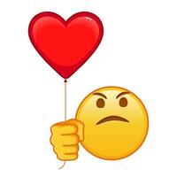 Face with an expression of displeasure with red heart baloon Large yellow emoji vector