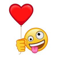A grinning face with large small eye with red heart baloon Large size of yellow emoji smile vector