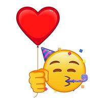 Face with a festive horn and cap with red heart baloon Large size of yellow emoji smile vector