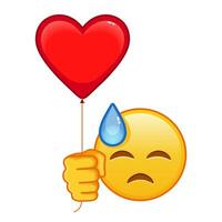 Face in cold sweat with red heart baloon vector