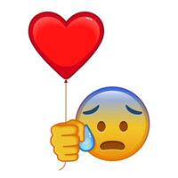 Face with open mouth in cold sweat with red heart baloon Large size of yellow emoji smile vector