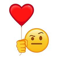 Face with one eyebrow raised with red heart baloon Large size of yellow emoji smile vector