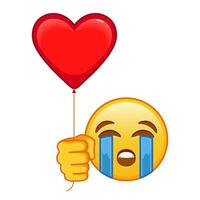 Face crying loudly with red heart baloon Large size of yellow emoji smile vector