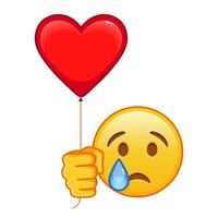 Crying face with red heart baloon Large size of yellow emoji smile vector