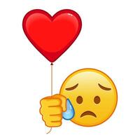 Face with an expression of disappointment and relief with red heart baloon Large size of yellow emoji smile vector