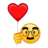 Face with glasses and mustache with red heart baloon Large size of yellow emoji smile vector
