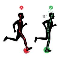 correct and wrong running posture of black silhouette man vector