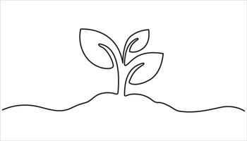 Sprout growth continuous one line drawing. Seeds sprout in ground. Growth, seedling, gardening concept single line. vector