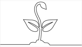 Sprout growth continuous one line drawing. Seeds sprout in ground. Growth, seedling, gardening concept single line vector