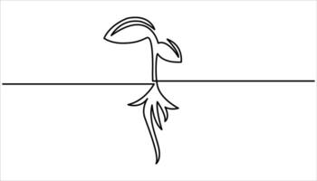 Sprout growth continuous one line drawing. Seeds sprout in ground vector