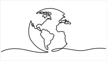 Earth globe one line drawing. World map and travel concept in simple linear style. Globe, planet earth icon vector