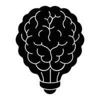 black brain with a lightbulb filament inside vector