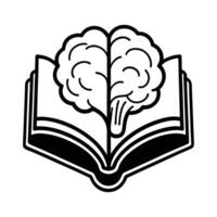 Black Open Book with Emerging Brain vector