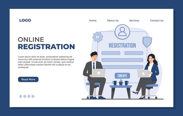 online registration landing page. Job interview concept. Flat illustration.