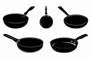 Frying Pan Black Silhouette Set vector