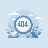 Blue 404 Error Flat Illustration with Magnifying Glass - Page Not Found Design vector
