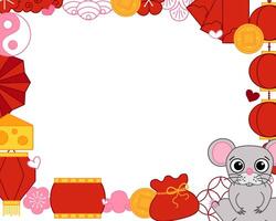 chinese new year 2032 rat mouse rectangle graphic line frame, border, ornament. Asia traditional elegant graphic. Logo design template. simple and modern. vector