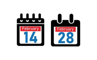 Calendar icon featuring February 14th and 28th. vector