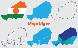 Niger map. internal borders marked, Simple map of Niger drawing, Filled and outline. flag map. vector