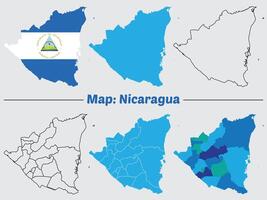 Map of Nicaragua. borders marked, Simple map of Nicaragua drawing, Filled and outline. vector