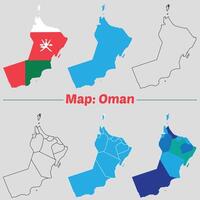 Oman map. internal provinces borders marked, Simple map of Oman drawing, Filled and outline. vector
