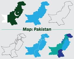 Pakistan map set. internal provinces borders marked, Simple map of Pakistan drawing. vector