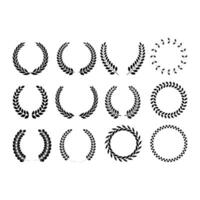 Laurel wreath black icon set. Set of wreaths and branches with leaves.Simple black laurel wreath icon set. vector