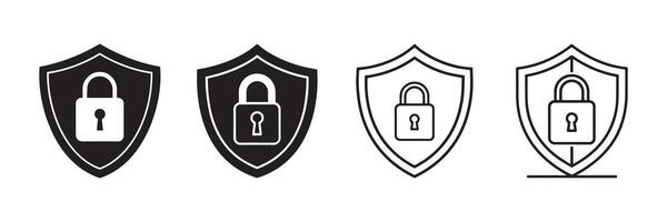 Shield Lock Security Icon Set for Data Protection and Cyber Safety vector