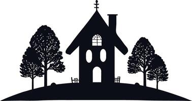 Dreamy Gothic Home with Trees Stunning Design vector
