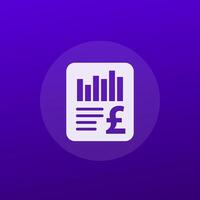Financial statement or report icon with a pound vector