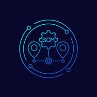 SCM icon in linear design, Supply chain management vector