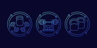 Gym and workout icons in linear design vector