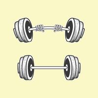 Gym Barbell with skeleton hand black and white design vector