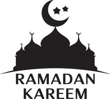 Black and white silhouette of a crescent moon and star above a stylized mosque vector