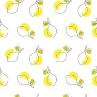 Lemon seamless pattern in one continuous line drawing style. Summer citrus fruit seamless pattern for print, textile, fabric, background, wallpaper, wrapping paper and so on vector